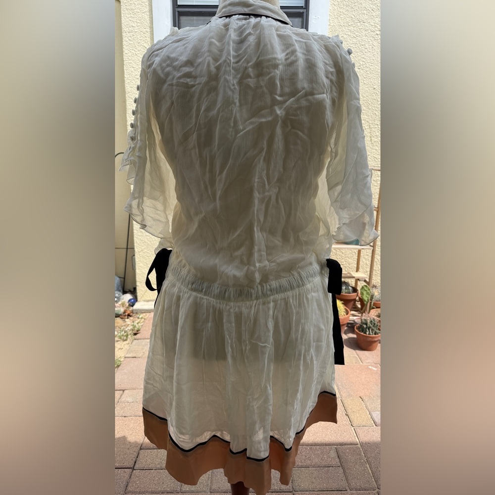 Zara Studio S/S 2023 SS23 White Ruffle Mini Dress Button Ribbon Blouson Chiffon - Picture 6 of 7